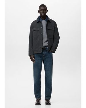 Mango Jacke Mit Taschen Und Cordkragen - Blau