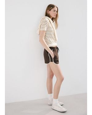 Mango Cotton Shorts With Embroidered Message - White