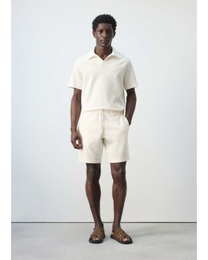 Mango Textured Cotton Bermuda Shorts With Drawstring - White