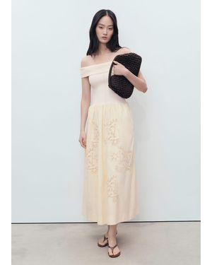Mango Combined Dress With Embroidered Details - Natural