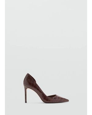 Mango Asymmetrical Croc-Effect Heeled Shoes - Brown