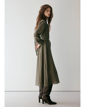 Mango Vestito Chemisier Gessato Kaki - Neutro