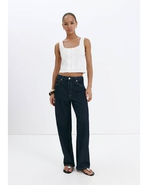 Mango Blusa Bottoni Dettaglio Pizzo Bianco Sporco