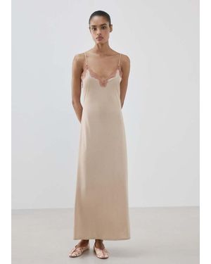 Mango Lyocell Cotton Lace Nightdress - Natural