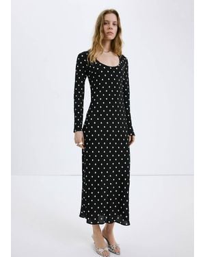 Mango Long Sleeve Polka Dot Dress - Black