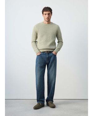 Mango Straight Fit Cotton-Linen Jeans - Blue