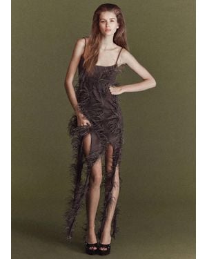 Mango Federkleid Mit Fransensaum - Grün