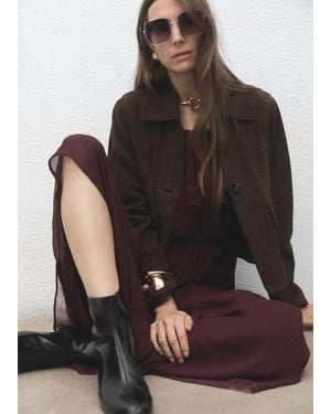 Mango Bottines Cuir Zip Noir - Marron
