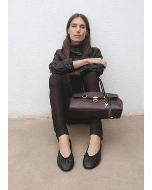 Mango Leather Ballet Flats With Bow - Black
