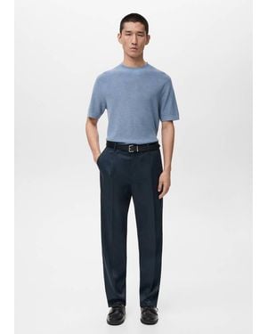 Mango Regular-Fit Pleated Flowy Trousers - Blue