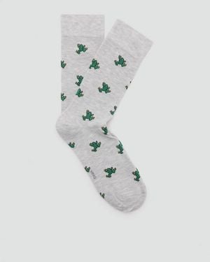 Mango Cotton Socks With Frog Pattern - White
