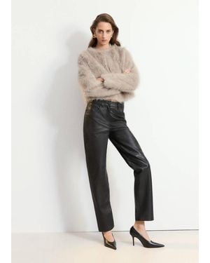 Mango Round-Neck Fur Jacket - Natural