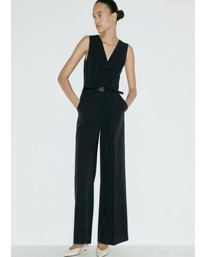 Mango Jumpsuit Mit Nadelstreifen Und Gürtel - Blau