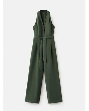 Mango Halter-Neck Jumpsuit With Belt - Green