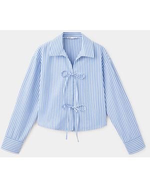 MANGO TEEN Striped Bow Blouse - Blue