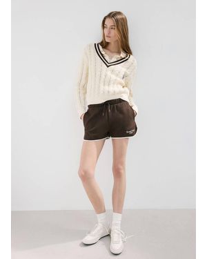 Mango Cable Knit Jumper With Contrasting Collar - Natural