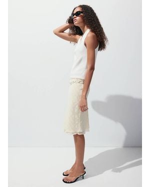 Mango Top Maglia Con Spallini Bianco Sporco