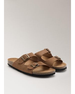 Mango Double Buckle Leather Sandals - Brown