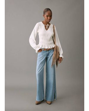 MANGO TEEN Ruched Blouse With Ruffles - Blue