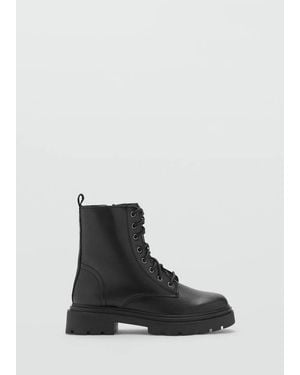 MANGO TEEN Lace-Up Leather Ankle Boots - Black