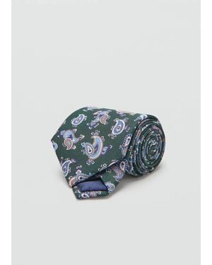 Mango 100% Silk Paisley Print Tie - Blue
