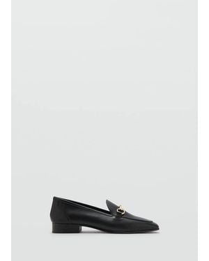 Mango Buckle Leather Moccasins - Black