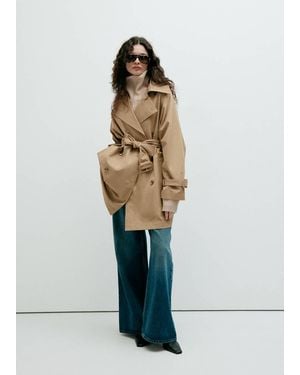 Mango Midi Trench Coat With Belt - White