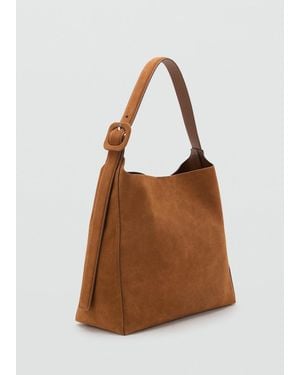 Mango Large Suede Shopper Bag - Brown