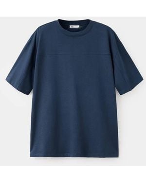 MANGO TEEN Cotton T-Shirt With Stitching Details - Blue