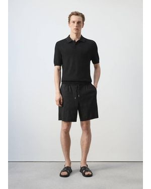 Mango Linen Bermuda Shorts With Cord Detail - Black