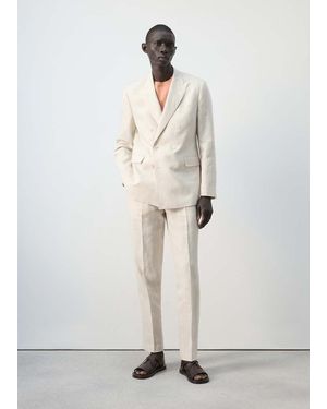 Mango Amalfi 100% Linen Slim-Fit Double-Breasted Suit Jacket - White