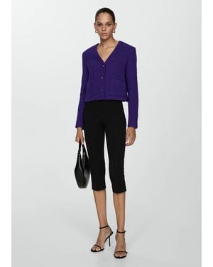 Mango V-neck Tweed Jacket - Blue