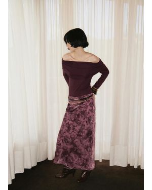 Mango Jupe Longue Jacquard Bordeaux - Rose