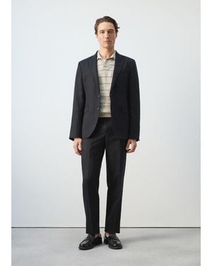 Mango Linen Blend Striped Polo Jumper - Blue