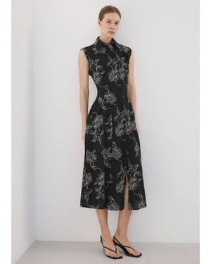 Mango Embroidered Floral Shirt Dress - Black