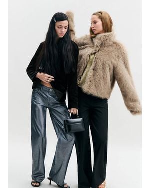 MANGO TEEN Faux Fur Coat With A High Collar - Natural