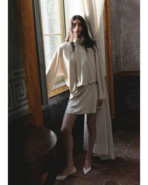 Mango Satin Dress With Bow - White