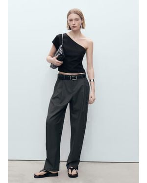 Mango Asymmetrical Linen Top - Grey