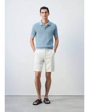 Mango Slim-Fit 100% Linen Bermuda Shorts - Blue