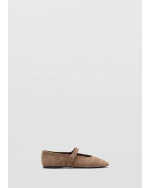 Mango Ballerines Suède Boucle Marron Moyen - Blanc