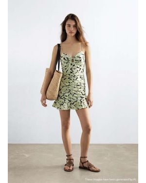 MANGO TEEN Short Tie-Dye Draped Dress - White