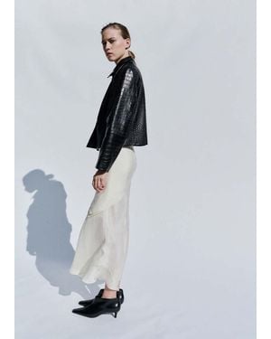 Mango Double-Breasted Leather Jacket - Blue