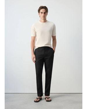 Mango Slim-Fit 100% Linen Trousers - Black