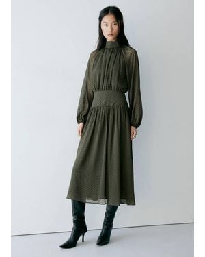 Mango Polka Dot Dress With Ruched Panel - Green