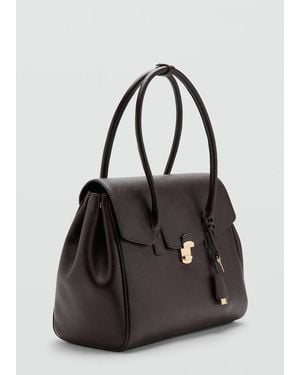 Mango Medium City Handbag With Flap - Black