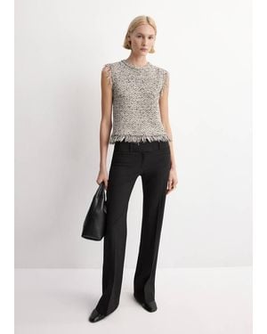 Mango Tweed Top With Frayed Edge Finish - White
