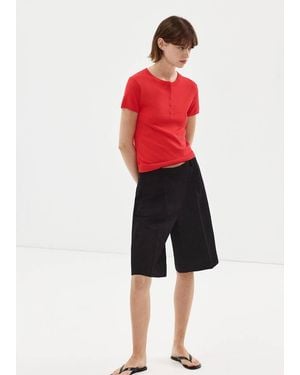 Mango Short-Sleeved Fine-Knit Jumper - Red