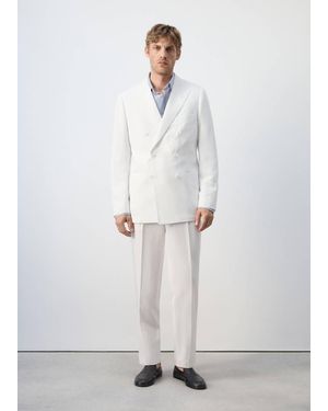 Mango Double-Breasted Lyocell-Linen Suit Blazer - White
