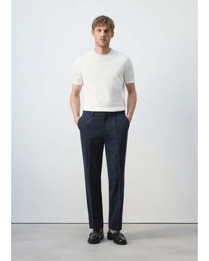 Mango Slim Fit Linen Lyocell Blend Trousers - White