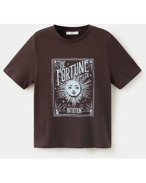 Mango Printed Cotton-Blend T-Shirt - Brown